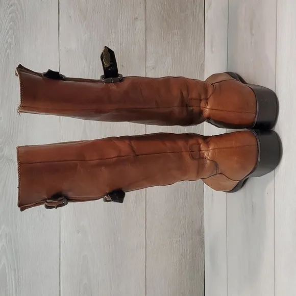 Clarks Women Tamro Spice Tan Leather Tall Riding Moto boots shoes sz 9M
