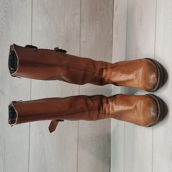 Clarks Women Tamro Spice Tan Leather Tall Riding Moto boots shoes sz 9M