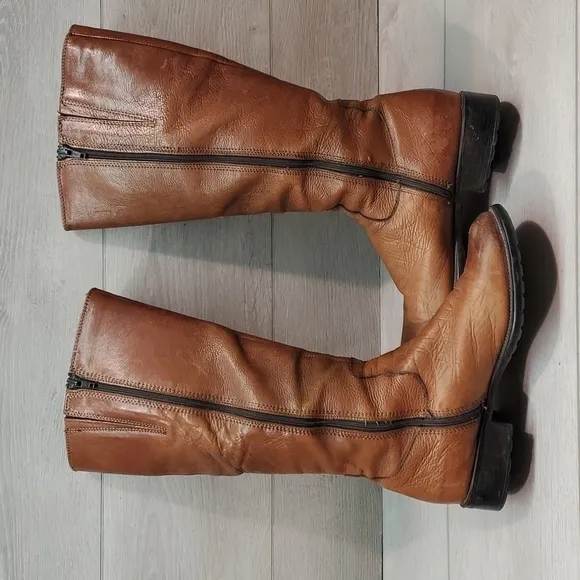 Clarks Women Tamro Spice Tan Leather Tall Riding Moto boots shoes sz 9M