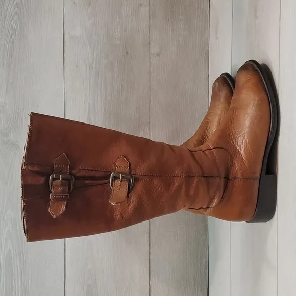 Clarks Women Tamro Spice Tan Leather Tall Riding Moto boots shoes sz 9M