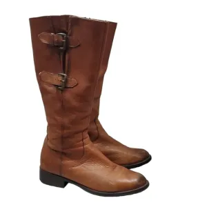 Clarks Women Tamro Spice Tan Leather Tall Riding Moto boots shoes sz 9M