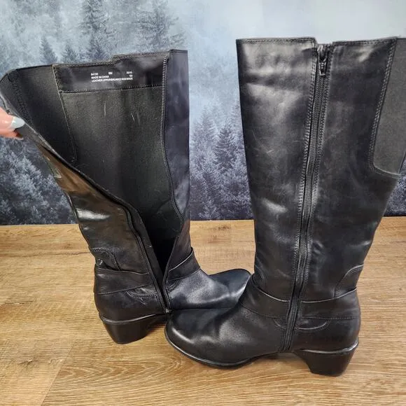 Clarks Wyld Polka Tall Black Leather Riding Boots | Women's 8M