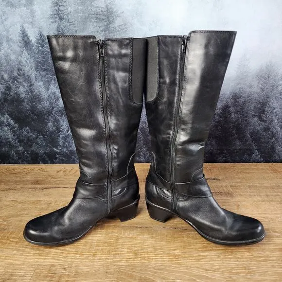 Clarks Wyld Polka Tall Black Leather Riding Boots | Women's 8M