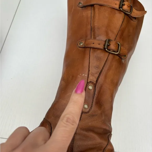 Club Nico Brown Leather Moto Boots With Gold Hardware Size 8M