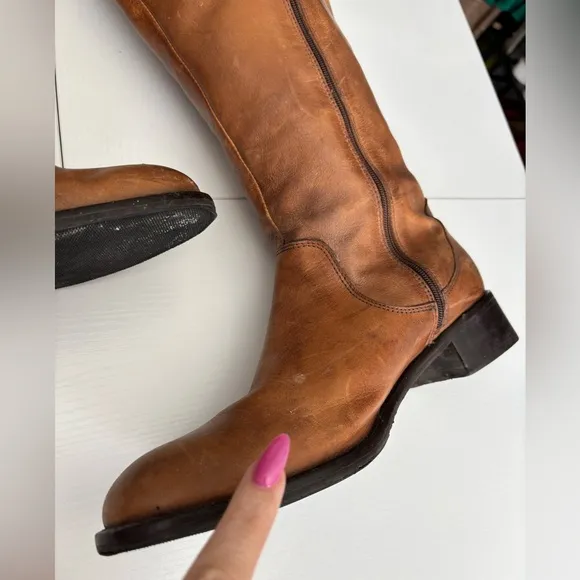 Club Nico Brown Leather Moto Boots With Gold Hardware Size 8M