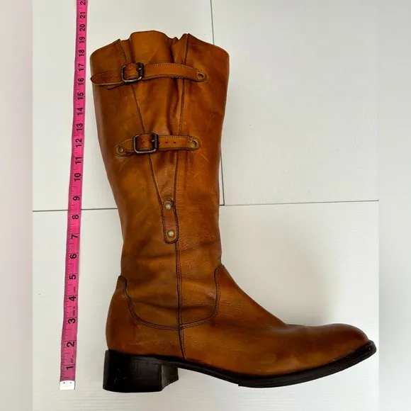 Club Nico Brown Leather Moto Boots With Gold Hardware Size 8M