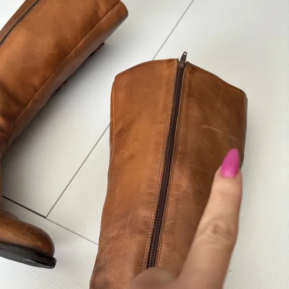 Club Nico Brown Leather Moto Boots With Gold Hardware Size 8M