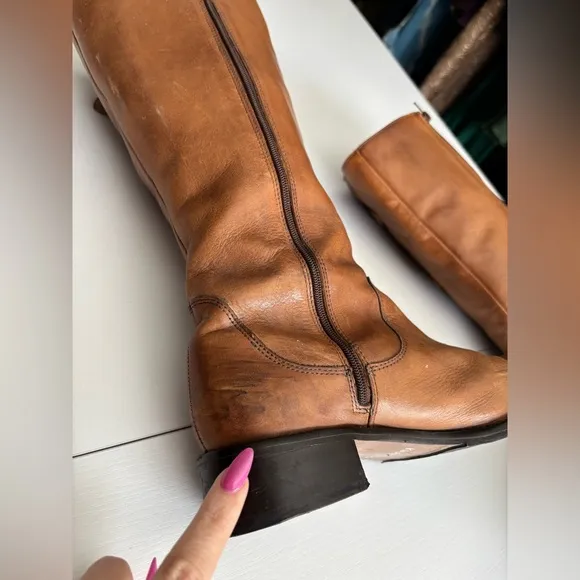 Club Nico Brown Leather Moto Boots With Gold Hardware Size 8M