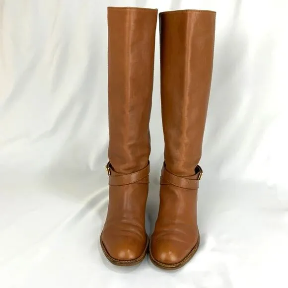 Coach Christine Leather Riding Boots Knee High Chestnut Camel Women's Size 6.5