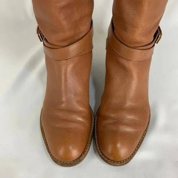 Coach Christine Leather Riding Boots Knee High Chestnut Camel Women's Size 6.5