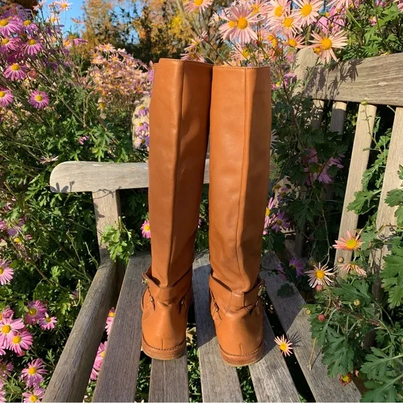 Coach Christine Semi Matte Caramel Leather Gold Buckle Tall Riding Boot 10B