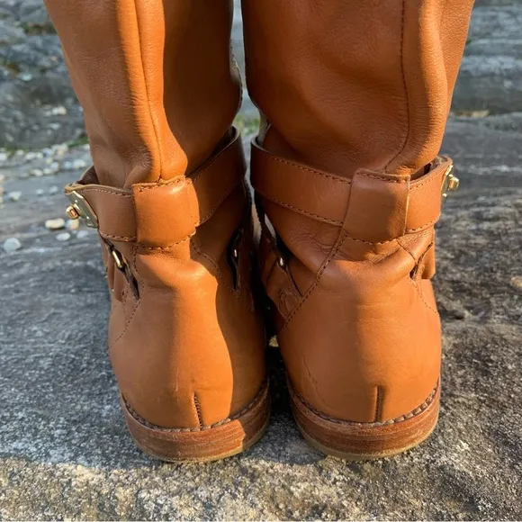 Coach Christine Semi Matte Caramel Leather Gold Buckle Tall Riding Boot 10B