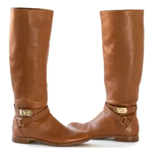 Coach Christine Semi Matte Caramel Leather Gold Buckle Tall Riding Boot 10B
