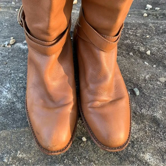 Coach Christine Semi Matte Caramel Leather Gold Buckle Tall Riding Boot 10B