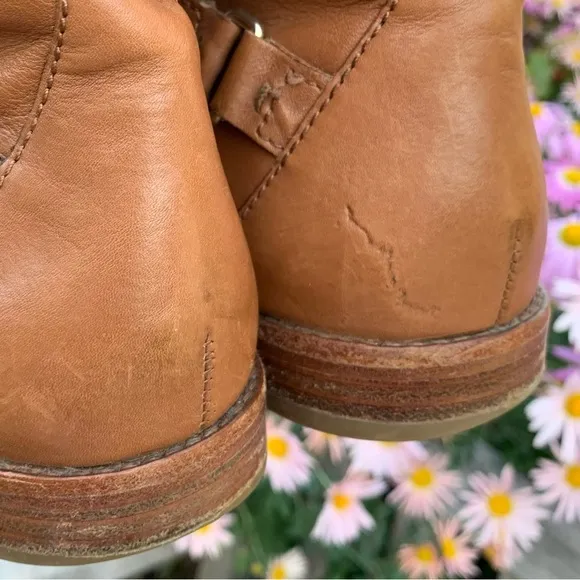 Coach Christine Semi Matte Caramel Leather Gold Buckle Tall Riding Boot 10B