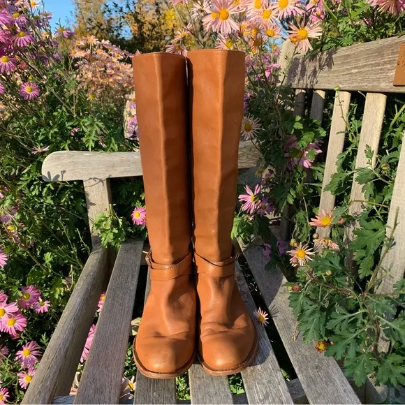 Coach Christine Semi Matte Caramel Leather Gold Buckle Tall Riding Boot 10B