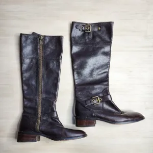 Coach Jacinda Espresso Brown Leather Knee High Zip Equestrian Riding Boots 9.5