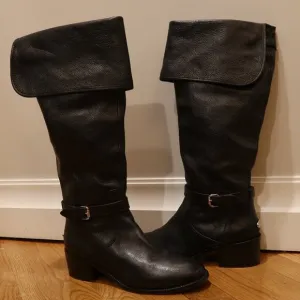 COACH leather riding boots knee high black 9 horse carriage zip heel equestrian