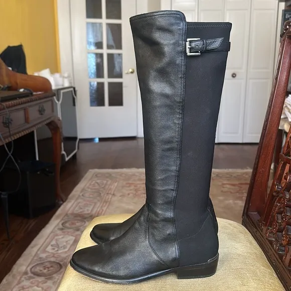COACH Lilac Black Leather Boots Tall Stretchy Leather Equestrian Riding Boot 8.5