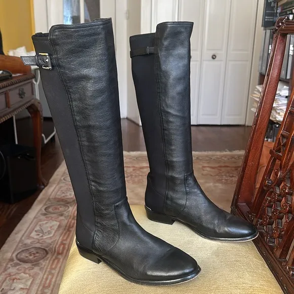 COACH Lilac Black Leather Boots Tall Stretchy Leather Equestrian Riding Boot 8.5