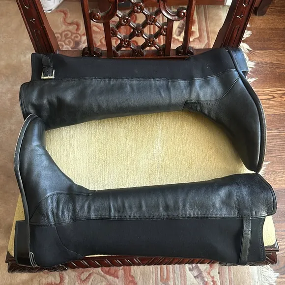 COACH Lilac Black Leather Boots Tall Stretchy Leather Equestrian Riding Boot 8.5