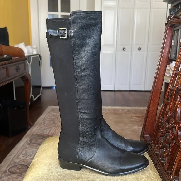 COACH Lilac Black Leather Boots Tall Stretchy Leather Equestrian Riding Boot 8.5