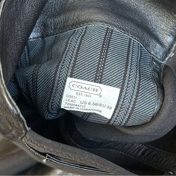 COACH Lilac Black Leather Boots Tall Stretchy Leather Equestrian Riding Boot 8.5