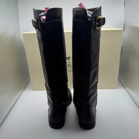 Coach Maely Riding Boots Leather Buckle Knee High Chestnut Brown Sz 7 Equestrian