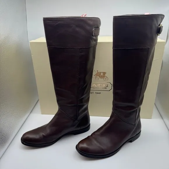Coach Maely Riding Boots Leather Buckle Knee High Chestnut Brown Sz 7 Equestrian