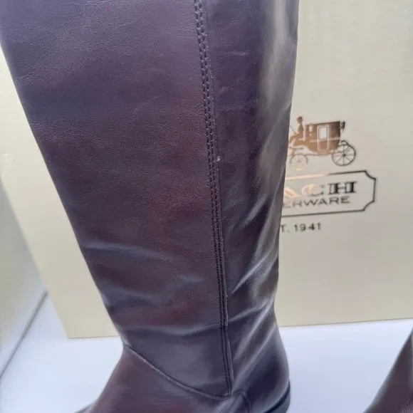 Coach Maely Riding Boots Leather Buckle Knee High Chestnut Brown Sz 7 Equestrian