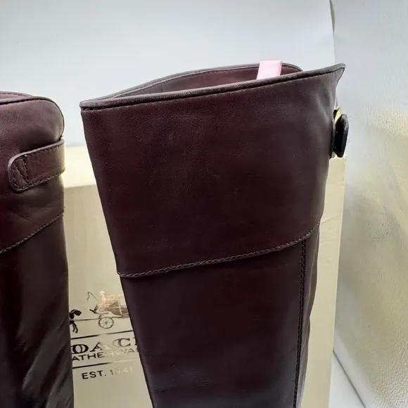 Coach Maely Riding Boots Leather Buckle Knee High Chestnut Brown Sz 7 Equestrian