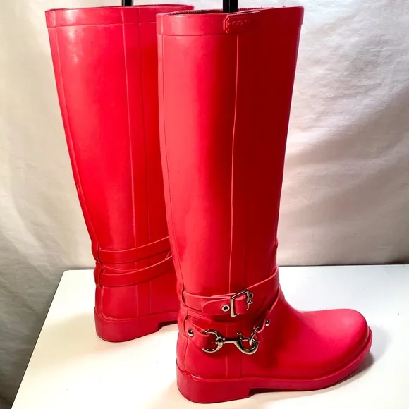 Coach Pink Lori Tall Rain Winter Boots 5