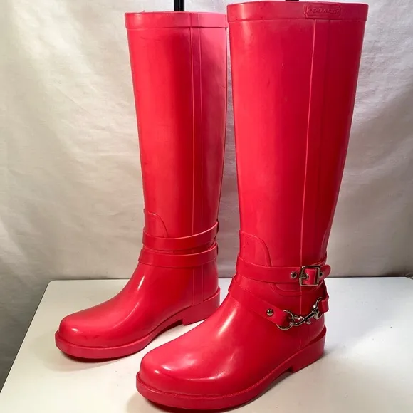 Coach Pink Lori Tall Rain Winter Boots 5