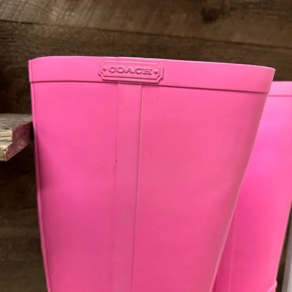 Coach Pink Lori Tall Rain Winter Boots Size 8