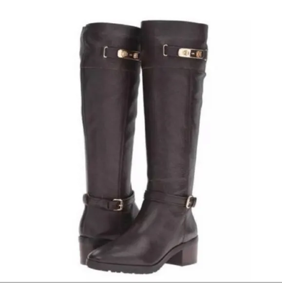 Coach Sullivan Safari Chestnut Brown Pebbled Leather Luxury Tall Riding Boots 10