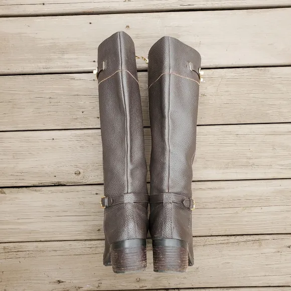 Coach Sullivan Safari Chestnut Brown Pebbled Leather Luxury Tall Riding Boots 10