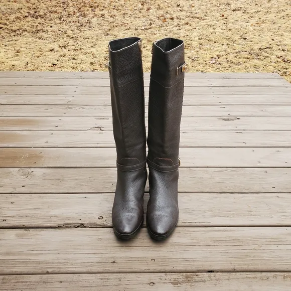 Coach Sullivan Safari Chestnut Brown Pebbled Leather Luxury Tall Riding Boots 10