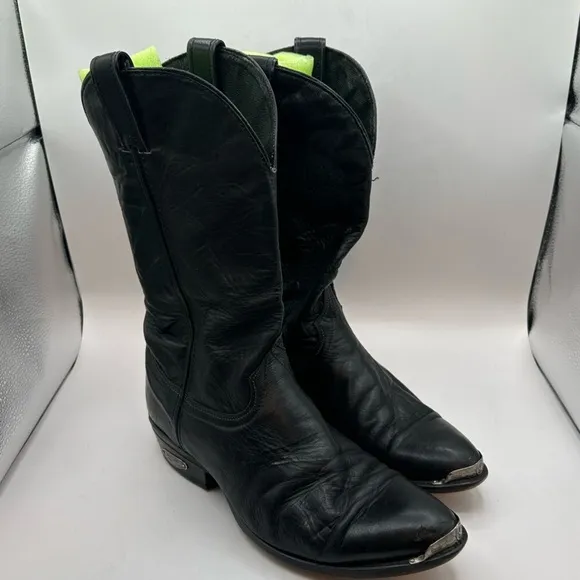 Code West women’s black Leather Cowgirl boots Toe Guard 9.5 D USA Vintage