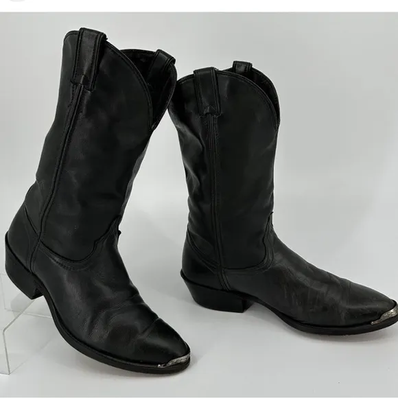 Code West women’s black Leather Cowgirl boots Toe Guard 9.5 D USA Vintage