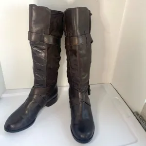 Cole Haan Air Whitney Riding Boots Knee High  Buckle Strap Brown Women’s 9.5 Des
