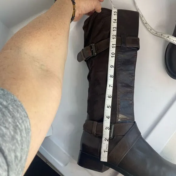 Cole Haan Air Whitney Riding Boots Knee High  Buckle Strap Brown Women’s 9.5 Des