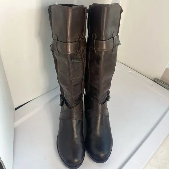 Cole Haan Air Whitney Riding Boots Knee High  Buckle Strap Brown Women’s 9.5 Des