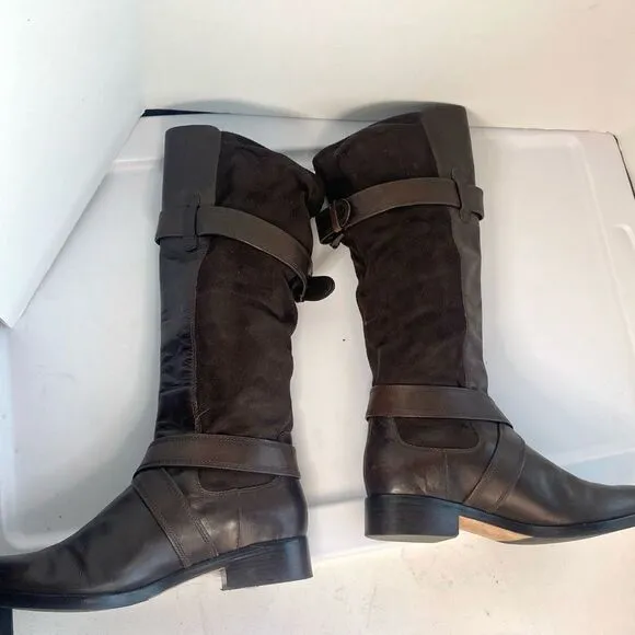 Cole Haan Air Whitney Riding Boots Knee High  Buckle Strap Brown Women’s 9.5 Des