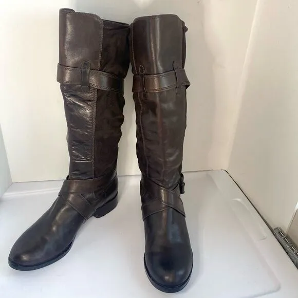 Cole Haan Air Whitney Riding Boots Knee High  Buckle Strap Brown Women’s 9.5 Des