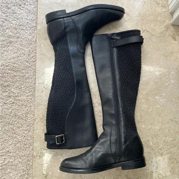 Cole Haan Idah Women's Black Leather Equestrian Riding Boots, Size 6.5