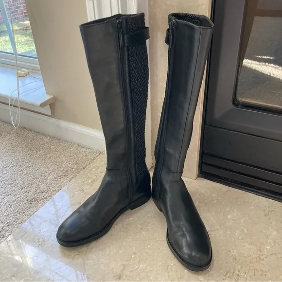 Cole Haan Idah Women's Black Leather Equestrian Riding Boots, Size 6.5