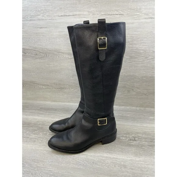 Cole Haan Kenmare D42261 Womens Riding Boot US 8B Black Leather Side Zip
