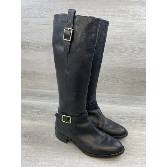 Cole Haan Kenmare D42261 Womens Riding Boot US 8B Black Leather Side Zip