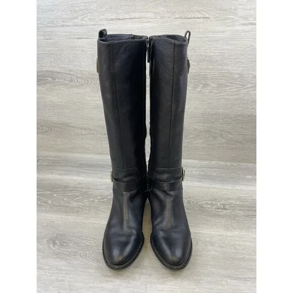 Cole Haan Kenmare D42261 Womens Riding Boot US 8B Black Leather Side Zip
