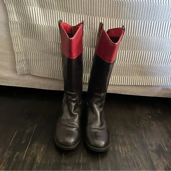 Cole Haan Nike Air Girl's 12&quot; Nancy Tall Riding Boots Brown Red Size 3M